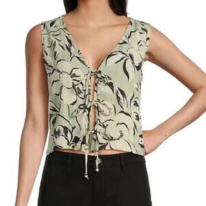 Angie Sleeveless Top V-Neck Floral Triple Tie Rayon Size S Boho Beachy Coastal
